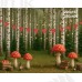 Jesienne tło fotograficzne – brzozowy las z muchomorami i girlandą | J_233